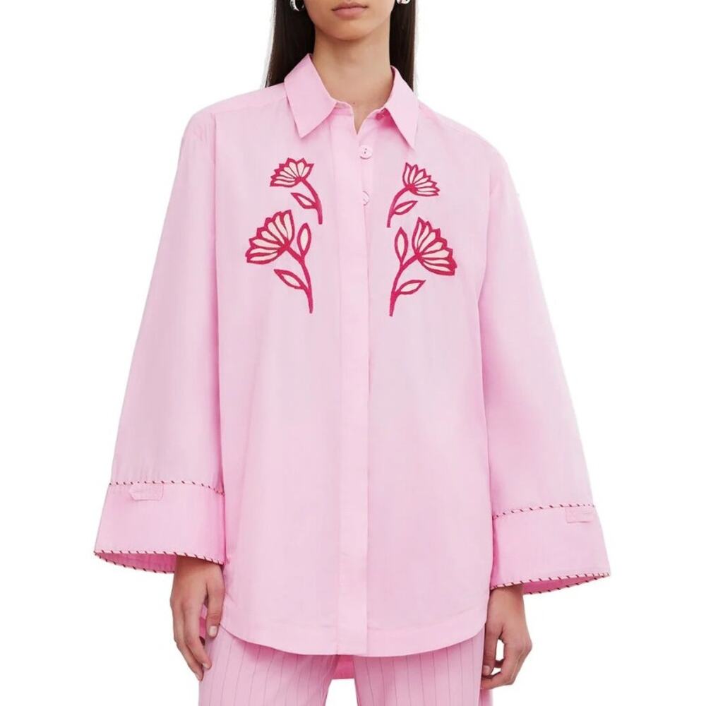 Tuckernuck Embroidered Pink Floss Wren Shirt Size 4